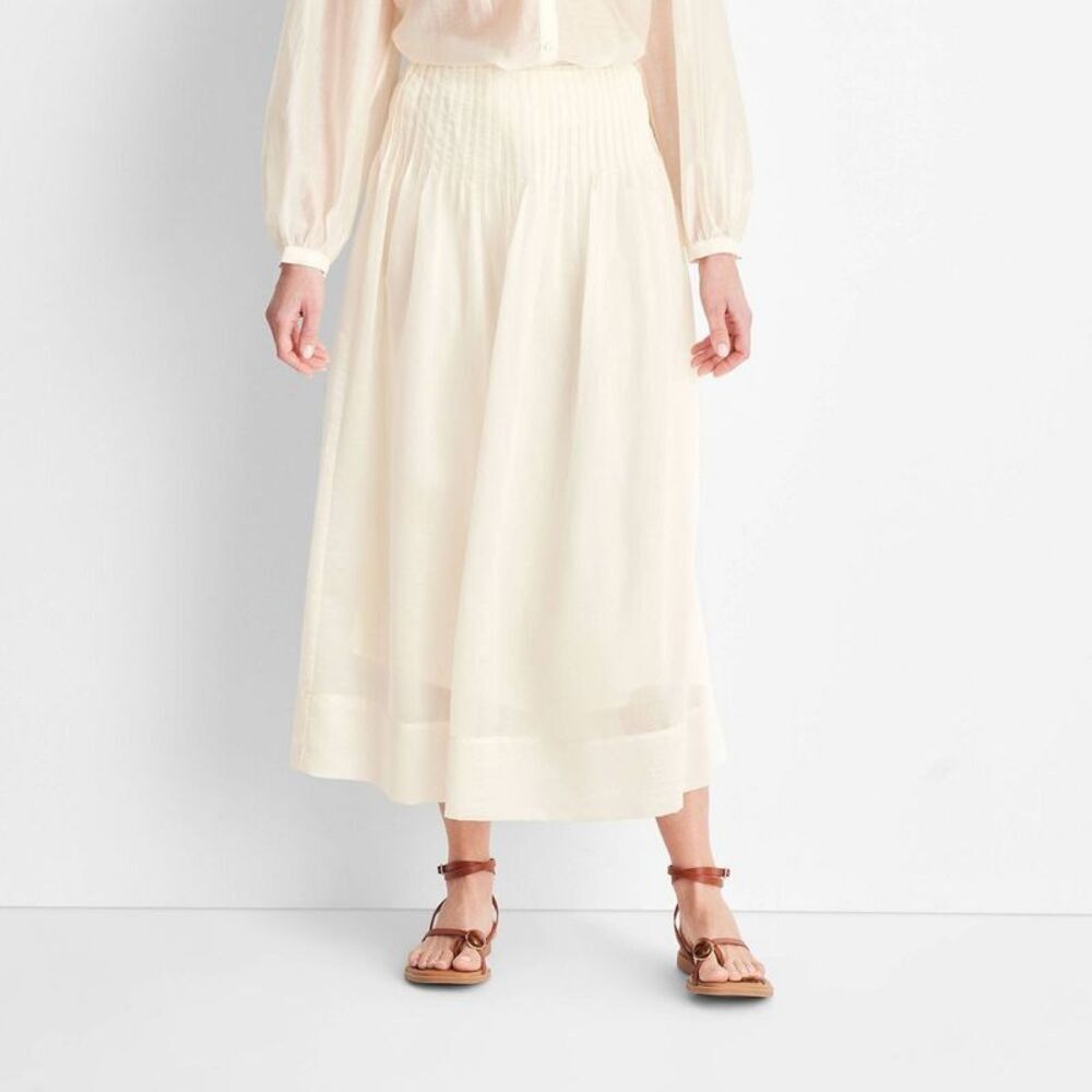 Women's High-Rise Pleated Drop Waist Ankle Skirt - Future Collective Cream 6